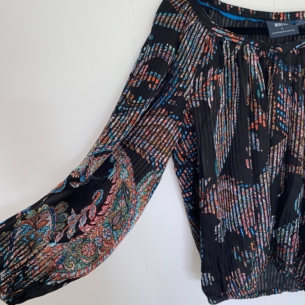 MAEVE ANTHROPOLOGIE Madeira Burnout Satin Blouse Multicolor Balloon Sleeves Sz S - Picture 8 of 10